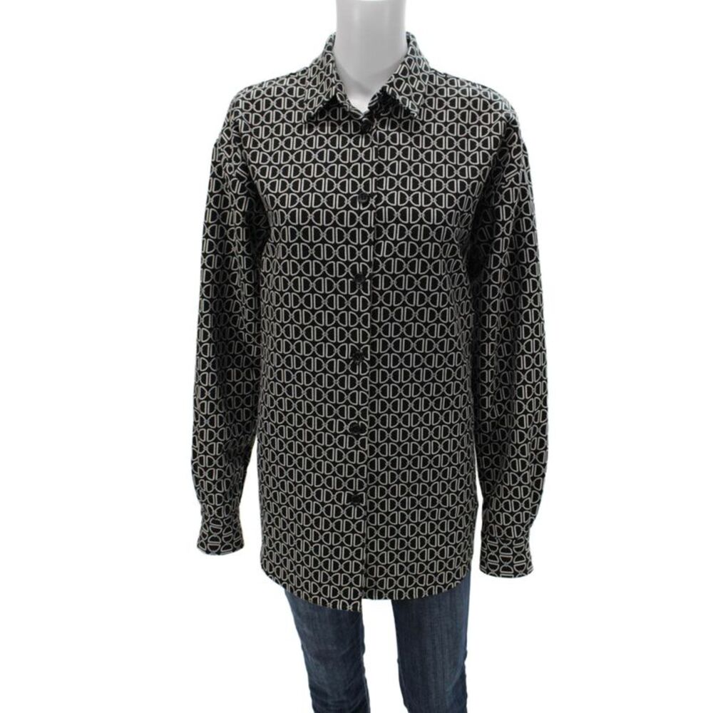 The Line Mens Button Down Collared Long Sleeve Geometric Cotton Black Size M